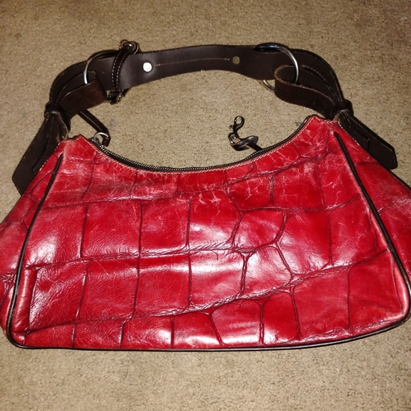 Dooney & Bourke Red Croc-Embossed Leather Shoulder Bag - Picture 3 of 6